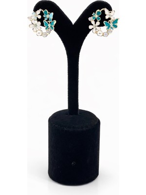 Pangu Lak Kaplama Mineli Kelebek ve Çiçek Detaylı Inci Taşlı Küpe