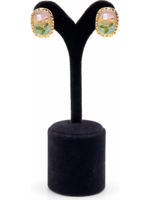 Pangu Lak Kaplama Mine Detaylı Inci ve Yaprak Figürlü Bijuteri Küpe