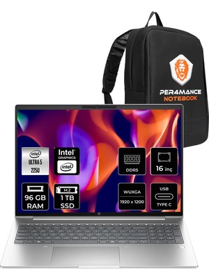 HP Probook 4 G1I Core Ultra 5 225U 96GB RAM 1TB SSD 16" FHD+ FreeDOS CS7Q4ETPN343 Notebook + Per4 Çanta