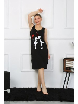 Pileli Store Kadın Kalın Askılı Penye Uzun Siyah Gecelik