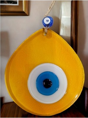 Pileli Store Mavi Nazar Boncuklu Şeffaf Bal Renk Nazar Boncuklu Damla Desen El Yapımı Duvar Süsü