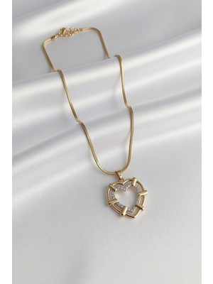 Jade'm Gold Jadem Gold 316L Paslanmaz Çelik Italyan Zincir Mix Renk Zirkon Taşlı Kalp Model Kadın Kolye
