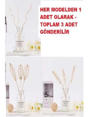 İsmiyle Al 3 Tek Adet 3 Model Aromaterapi Koku Dağıtıcı Rattan Şişe Ahşap Difüzör Çubuk (Spiral-Yapra
