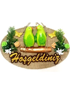 Pileli Store Yeşil Kuşlu Hoşgeldiniz Yazılı Kapı Süsü