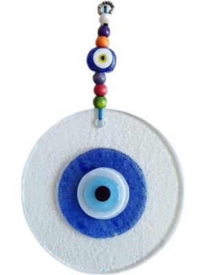 Pileli Store Mavi Nazar Boncuklu El Yapımı Şeffaf Cam Duvar Süsü