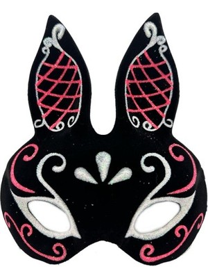 Pileli Store Siyah Süet Tavşan Maskesi Simli