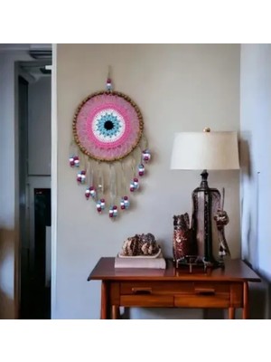 Pileli Store Örgülü Duvar Süsü Pembe Boncuklu Duvar Dekoru