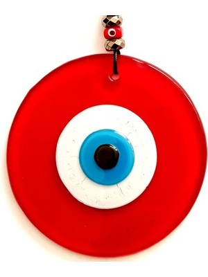 Pileli Store Nazar Boncuklu Deri Ipli Tasarım Harikası Kırmızı Cam Duvar Süsü