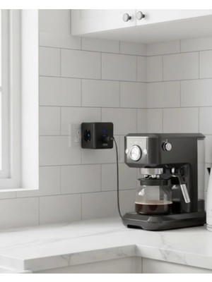 Poyraz Market Akım ve Voltaj Korumalı Küp Priz 3 USB Destekli