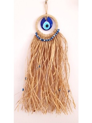 Pileli Store Cam Nazar Boncuklu Rafyalı Mini Duvar Süsü