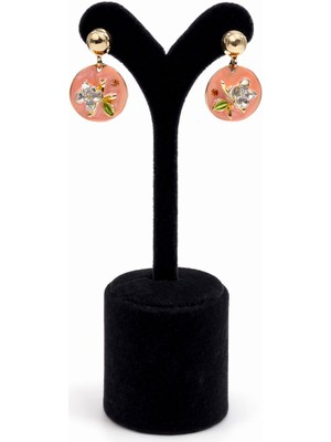 Pangu Altın Lak Kaplama Mine Detaylı Çiçek Figürlü Bijuteri Küpe