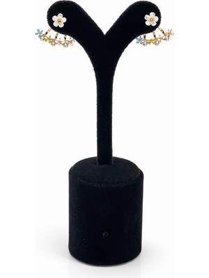 Pangu Lak Kaplama Çiçek Figürlü Akrilik Taşlı Küpe