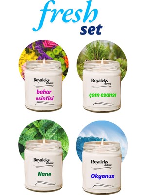 Pileli Store 4 Adet Doğal Özel Seri Kokulu Dekoratif Kavanoz Mum 4X210 cc - Fresh Set - Ryl
