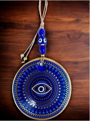 Pileli Store Mavi Camlı Nazar Boncuklu Göz Motifli Duvar Süsü