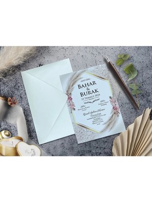 ABC Ofis Düğün Davetiyesi Cem Davetiye Elegance 7061 Baskı Dahil