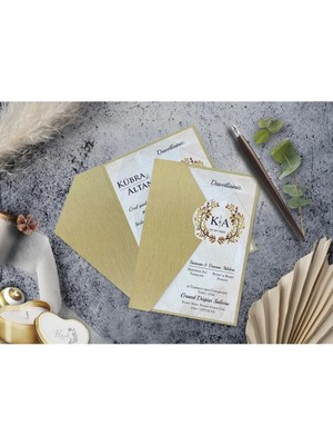 ABC Ofis Düğün Davetiyesi Cem Davetiye Elegance 7036 Baskı Dahil