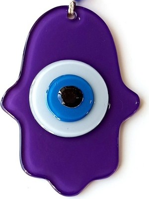 Pileli Store Nazar Boncuklu Mor Renk Fatma Ana Bereket Eli Cam Duvar Süsü