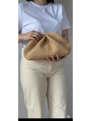 Hobicium El Yapımı Hasır Örme Kadın Portföy El Çantası (Clutch) - Bej
