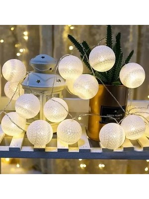 Pileli Store 2m 10'lu Işıklı Beyaz Top Dekoratif Süs