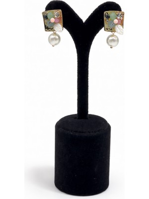 Pangu Altın Lak Kaplama Mine Detaylı Incili Bijuteri Küpe