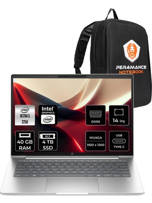 HP Probook 4 G1I Core Ultra 5 225U 40GB RAM 4TB SSD 14" FHD+ FreeDOS D21PFETPN325 Notebook + Per4 Çanta