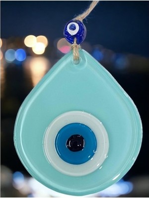 Pileli Store Orta Boy Turkuaz Damla Desen Nazar Boncuklu Duvar Dekoru Cam Duvar Süsü