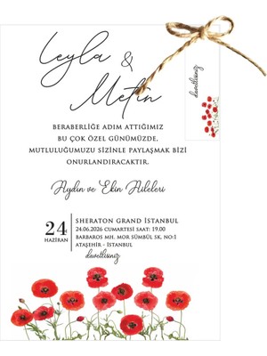 ABC Ofis Düğün Davetiyesi Sade Ipli Eko Model