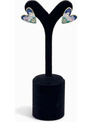 Pangu Altın Kaplama Mine Işlemeli Kalp Formlu Küpe