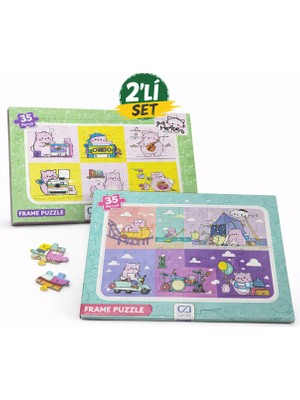 Duman Pembe The Pink Cat Frame Puzzle 2’li Set 35 Parça – Çocuk Eğitici Yapboz
