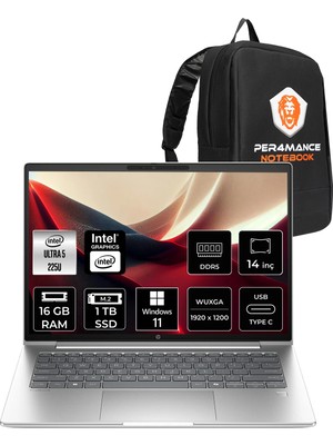 HP Probook 4 G1I Core Ultra 5 225U 16GB RAM 1TB SSD 14" FHD+ Win11 Home D21PFETPN358 Notebook + Per4 Çanta