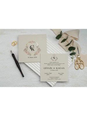 ABC Ofis Düğün Davetiyesi Ekonom Erdem Davetiye 9289 Baskı Dahil