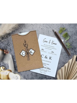 ABC Ofis Düğün Davetiyesi Cem Davetiye Elegance 7078 Baskı Dahil