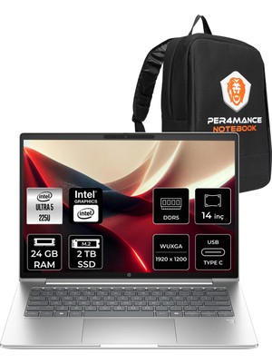 HP Probook 4 G1I Core Ultra 5 225U 24GB RAM 2TB SSD 14" FHD+ FreeDOS D21PFETPN314 Notebook + Per4 Çanta