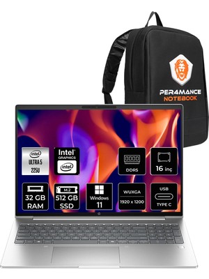 HP Probook 4 G1I Core Ultra 5 225U 32GB RAM 512GB SSD 16" FHD+ Win11 Pro CS7Q4ETPN417 Notebook + Per4 Çanta