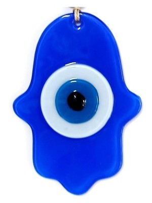 Pileli Store Nazar Boncuklu Mavi Renk Fatma Ana Bereket Eli Cam Duvar Süsü
