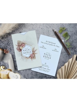 ABC Ofis Düğün Davetiyesi Cem Davetiye Elegance 7038 Baskı Dahil