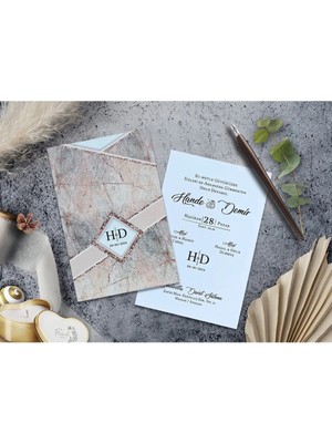 ABC Ofis Düğün Davetiyesi Cem Davetiye Elegance 7052 Baskı Dahil