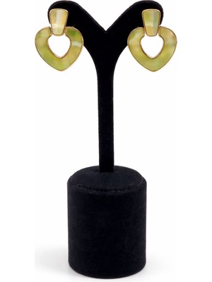 Pangu Altın Renk Kalp Formlu Sedef Görünümlü Bijuteri Küpe