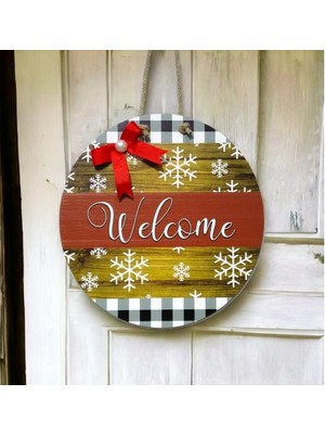 Pileli Store Dijital Baskı Kırmızı Kurdeleli Incili Welcome Kapı Süsü 30 cm Kapı Süsü