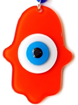 Pileli Store Nazar Boncuklu Turuncu Fatma Ana Bereket Eli Cam Duvar Süsü