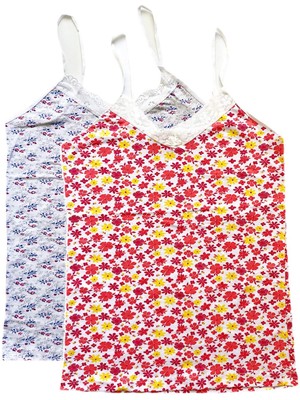 Pileli Store 2 Adet Kadın Askılı Desenli Atlet Dantelli Empirme Pamuklu Penye D7-8