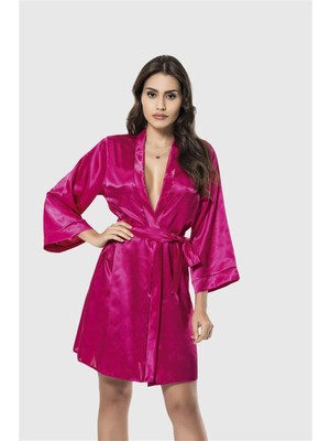 Pileli Store  Vişne Kısa Saten Sabahlık