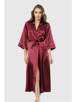 Pileli Store  Bordo Uzun Saten Sabahlık