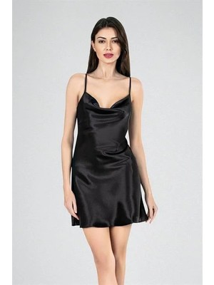 Pileli Store  Kısa Gecelik Degaje Siyah 7740