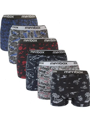 Pileli Store 6 Adet Likralı Erkek Boxer Karışık Desenli Pamuklu