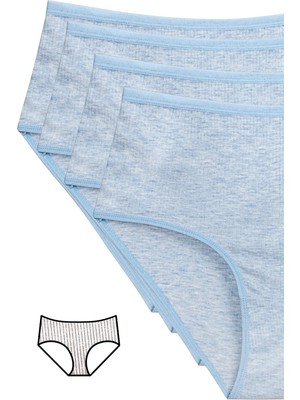 Pileli Store 4'lü Yeni Seri Renkli Yüksek Bel Fitilli Ribana Bato Külot Mavi