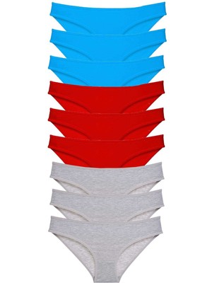 Pileli Store 9 Adet Süper Eko Set Likralı Kadın Slip Külot Kırmızı Gri Mavi