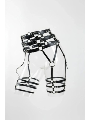 Pileli Store Siyah Jartiyer Harness Yüksek Bel Çoklu Kemerli Metal Tokalı - BRF1051