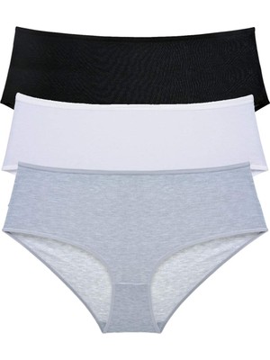 Pileli Store 3 Adet Kadın Yüksek Bel Bato Külot Siyah Beyaz Gri