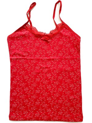 Pileli Store Kadın Askılı Desenli Atlet Dantelli Empirme Pamuklu Penye D9